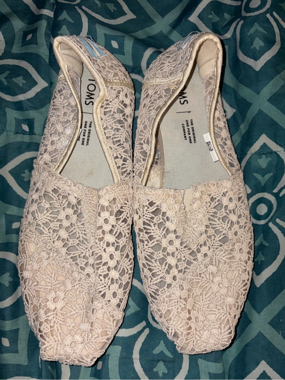 TOMS Taupe Crochet Slip-On Flats